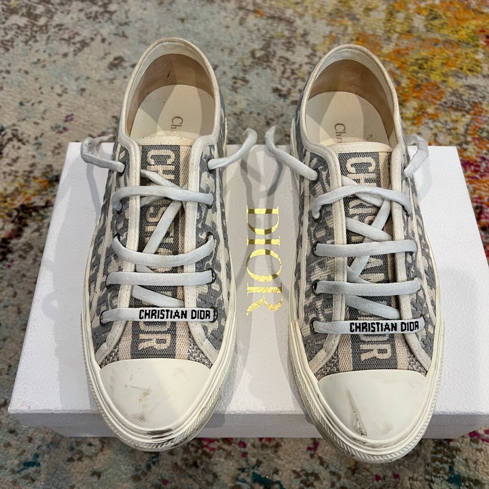 Dior Oblique Canvas Low-Top Sneakers in Gray & Cream - Picture 2 of 11